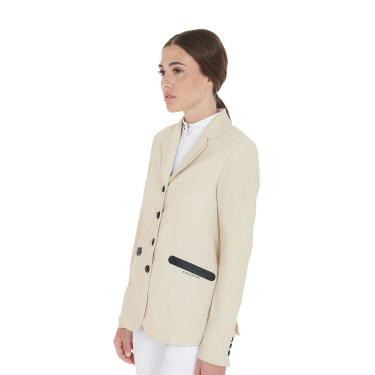 Veste de concours perforée femme 4 boutons Equestro Beige Veste de concours perforée femme 4 boutons Equestro Beige