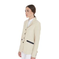 Veste de concours perforée femme 4 boutons Equestro Beige Veste de concours perforée femme 4 boutons Equestro Beige