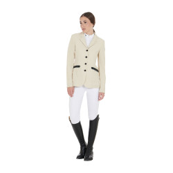 Veste de concours perforée femme 4 boutons Equestro Beige Veste de concours perforée femme 4 boutons Equestro Beige