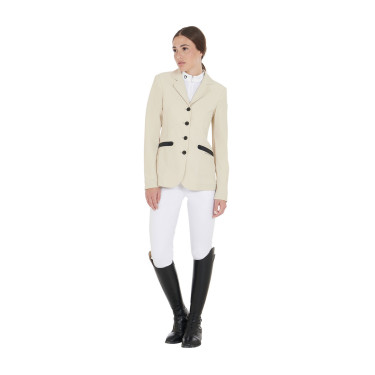 Veste de concours perforée femme 4 boutons Equestro Beige Veste de concours perforée femme 4 boutons Equestro Beige