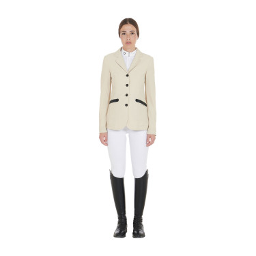 Veste de concours perforée femme 4 boutons Equestro Beige Veste de concours perforée femme 4 boutons Equestro Beige