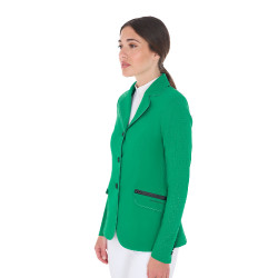 Veste de concours perforée femme 3 boutons Equestro Vert outremer Veste de concours perforée femme 3 boutons Equestro Vert outremer