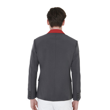 Veste de concours homme 3 boutons Elegance Equestro Gris / bordeaux