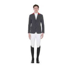 Veste de concours homme 3 boutons Elegance Equestro Gris / bordeaux