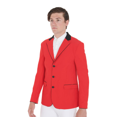 Wedstrijdjas heren 3 knopen Elegance Equestro Rood / zwart Wedstrijdjas heren 3 knopen Elegance Equestro Rood / zwart
