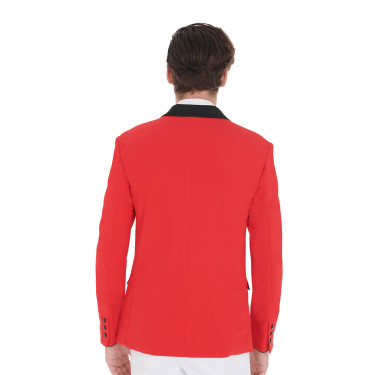 Wedstrijdjas heren 3 knopen Elegance Equestro Rood / zwart Wedstrijdjas heren 3 knopen Elegance Equestro Rood / zwart