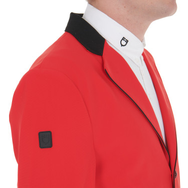 Wedstrijdjas heren 3 knopen Elegance Equestro Rood / zwart Wedstrijdjas heren 3 knopen Elegance Equestro Rood / zwart