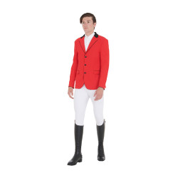 Wedstrijdjas heren 3 knopen Elegance Equestro Rood / zwart Wedstrijdjas heren 3 knopen Elegance Equestro Rood / zwart