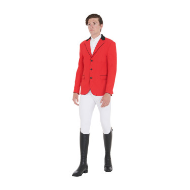 Wedstrijdjas heren 3 knopen Elegance Equestro Rood / zwart Wedstrijdjas heren 3 knopen Elegance Equestro Rood / zwart
