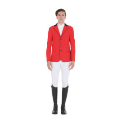 Wedstrijdjas heren 3 knopen Elegance Equestro Rood / zwart Wedstrijdjas heren 3 knopen Elegance Equestro Rood / zwart