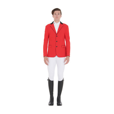 Wedstrijdjas heren 3 knopen Elegance Equestro Rood / zwart Wedstrijdjas heren 3 knopen Elegance Equestro Rood / zwart