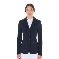 Wedstrijdjas dames met contrasterend geborduurd logo Equestro Marineblazer Marineblauw