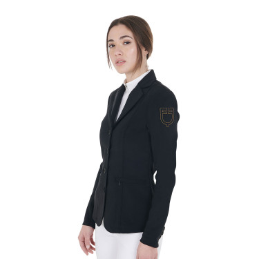 Wedstrijdjas dames met contrasterend geborduurd logo Equestro Zwart