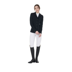 Wedstrijdjas dames met contrasterend geborduurd logo Equestro Zwart