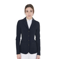 Wedstrijdjas dames met contrasterend geborduurd logo Equestro Marine Marineblauw