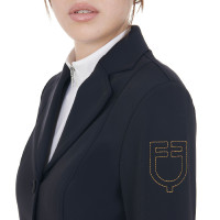 Wedstrijdjas dames met contrasterend geborduurd logo Equestro Marine Marineblauw