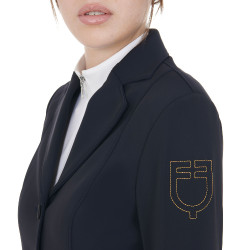 Wedstrijdjas dames met contrasterend geborduurd logo Equestro Marine Marineblauw