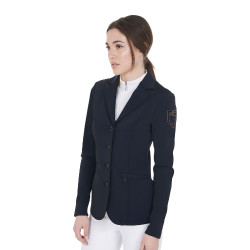 Wedstrijdjas dames met contrasterend geborduurd logo Equestro Marine Marineblauw