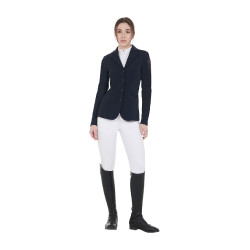 Wedstrijdjas dames met contrasterend geborduurd logo Equestro Marine Marineblauw