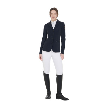 Wedstrijdjas dames met contrasterend geborduurd logo Equestro Marine Marineblauw
