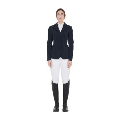Veste de concours femme avec logo brodé contrasté Equestro Marine Bleu marine