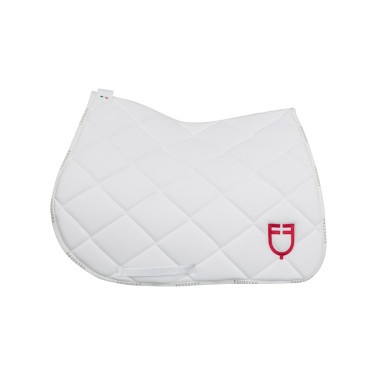 Zadeldek springen met meerkleurig logo GP Equestro Wit / wit / klaprozenrood