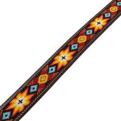 Ceinture Western Perlée avec Boucle en Laiton Pool's Naturel / turquoise / orange Motifs