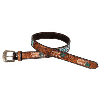 Western Riem met Kralen en Gegraveerde Veer Pool's Natuurlijk / wit / turquoise