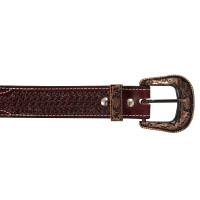 Gegraveerde Westernriem met Gesp van Koper en Zink Pool's Donkerbruin