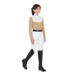 Chemise de concours Fille à Manches Longues Zip et Mesh Equestro Beige Chemise de concours Fille à Manches Longues Zip et Mesh Equestro Beige