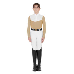 Chemise de concours Fille à Manches Longues Zip et Mesh Equestro Beige Chemise de concours Fille à Manches Longues Zip et Mesh Equestro Beige