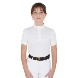 Meisjeswedstrijdpolo met Korte Mouwen en Knopen met Mesh Equestro Wit