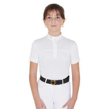 Meisjeswedstrijdpolo met Korte Mouwen en Knopen met Mesh Equestro Wit