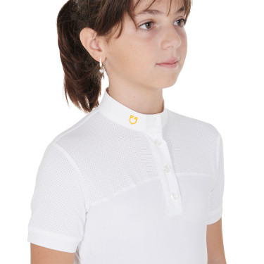 Meisjeswedstrijdpolo met Korte Mouwen en Knopen met Mesh Equestro Wit Meisjeswedstrijdpolo met Korte Mouwen en Knopen met Mesh Equestro Wit