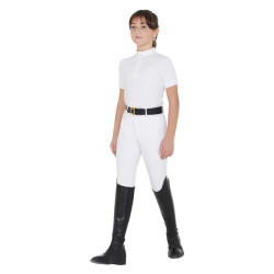 Polo Fille concours à Manches Courtes et Boutons avec Mesh Equestro Blanc