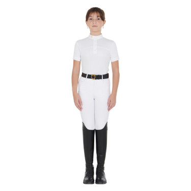 Meisjeswedstrijdpolo met Korte Mouwen en Knopen met Mesh Equestro Wit Meisjeswedstrijdpolo met Korte Mouwen en Knopen met Mesh Equestro Wit