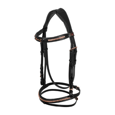 Bridon Anglais avec Décoration de Mors Rose Gold Supreme Noir