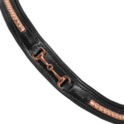 Engelse Hoofdstel met Versiering van Rose Gouden Bit Supreme Zwart Engelse Hoofdstel met Versiering van Rose Gouden Bit Supreme Zwart