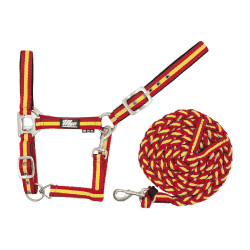 Licol en Nylon Tricolore avec Longe Supreme Rouge / jaune / rouge