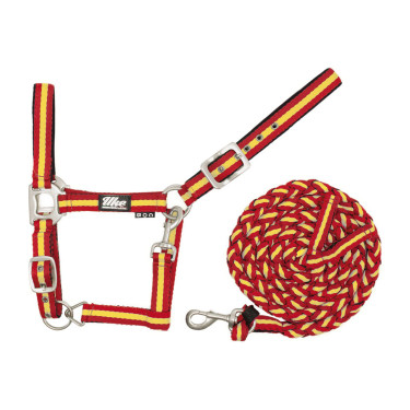 Licol en Nylon Tricolore avec Longe Supreme Rouge / jaune / rouge