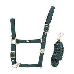 Licol en Nylon avec Renfort en Cuir et Longe Tressée Supreme Vert chasseur Licol en Nylon avec Renfort en Cuir et Longe Tressée Supreme Vert chasseur