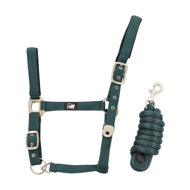 Licol en Nylon avec Renfort en Cuir et Longe Tressée Supreme Vert chasseur Licol en Nylon avec Renfort en Cuir et Longe Tressée Supreme Vert chasseur