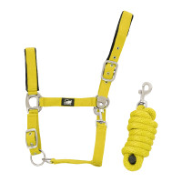 Nylon halster met leren versterking en gevlochten Supreme halstertouw Geel