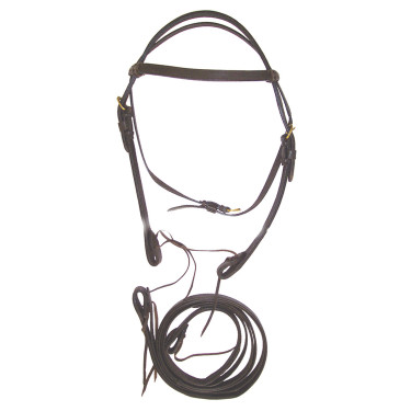 Dubbele Leren Western Hoofdstel met Teugels Lakota Donkerbruin