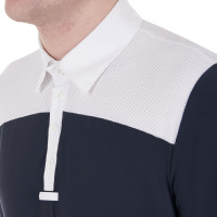 Wedstrijdpolo Heren Lange Mouwen met Knopen Equestro Wit / marineblauwe blazer