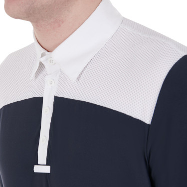 Wedstrijdpolo Heren Lange Mouwen met Knopen Equestro Wit / marineblauwe blazer