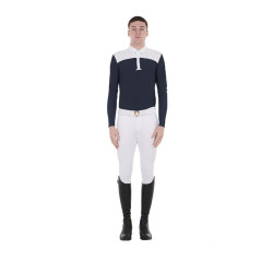 Wedstrijdpolo Heren Lange Mouwen met Knopen Equestro Wit / marineblauwe blazer