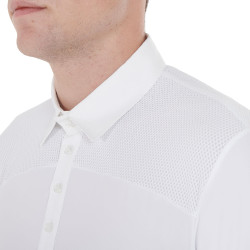 Polo de concours Homme Manches Longues avec Boutons Equestro Blanc / blanc