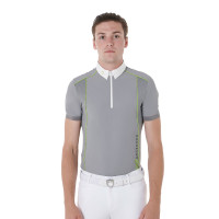 Polo de concours Homme Manches Courtes avec Zip Equestro Gris givré / vert citron Polo de concours Homme Manches Courtes avec Zip Equestro Gris givré / vert citron