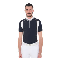 Polo de concours Homme Manches Courtes avec Zip Equestro Gris givré / vert citron